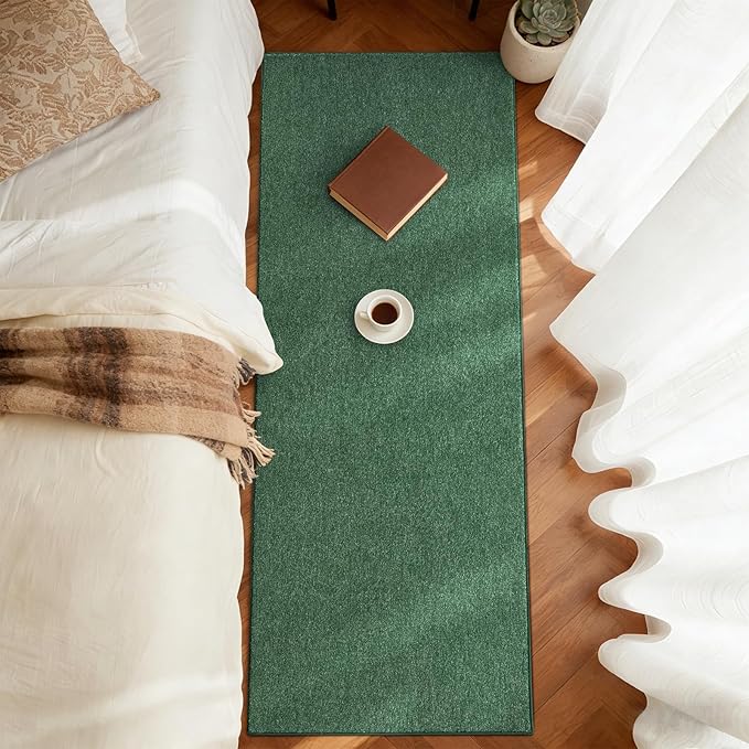FinRèc 2x6 Washable Runner Rugs for Kitchen Hallway Bedroom, Low Pile Thin Rug Solid Color, Non-Slip Carpet Indoor for Home Decor (Green)