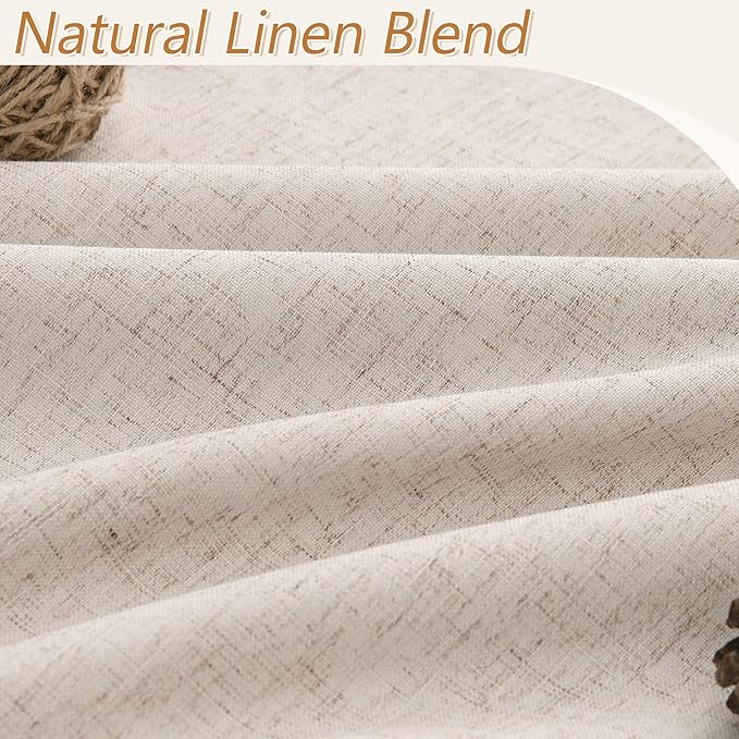 Guken Oatmeal 100% Blackout Curtains 90 Inch Length 2 Panels Set for Living Room Bedroom Back Tab Thermal Insulated Black Out Linen Drapes Room Darkening Window Curtains 90 Inches Long