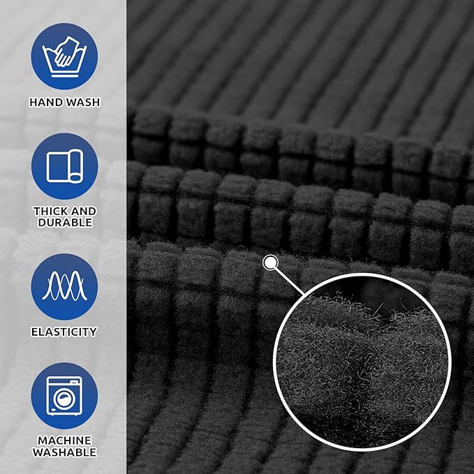 KEKUOU Stretch Oversized Sofa Slipcover 1 Piece Couch Sofa Cover (94"-110") Furniture Protector 4 Seater Sofa with Elastic Bottom for Kids,Pet.Jacquard Checked Pattern Fabric(X Large,Black)