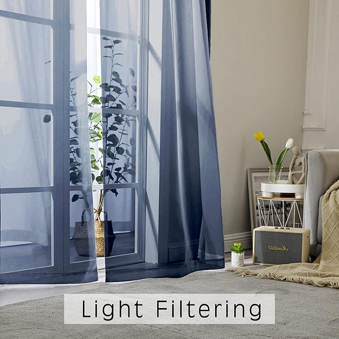 OWENIE Navy Blue Sheer Curtains 72 Inches Long 2 Panels, Transparent Voile Sheer Curtain Double Rod Pocket Gauze Drapes for Living Room Bedroom Window Sliding Glass Door Treatment, 42 x 72 Inch