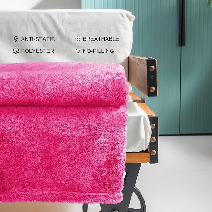 Exclusivo Mezcla Plush Fuzzy Fleece Throw Blanket Extra Large, Super Soft, Fluffy and Warm Blankets for Couch, Bed, All Season (Hot Pink, 50x70 inches)