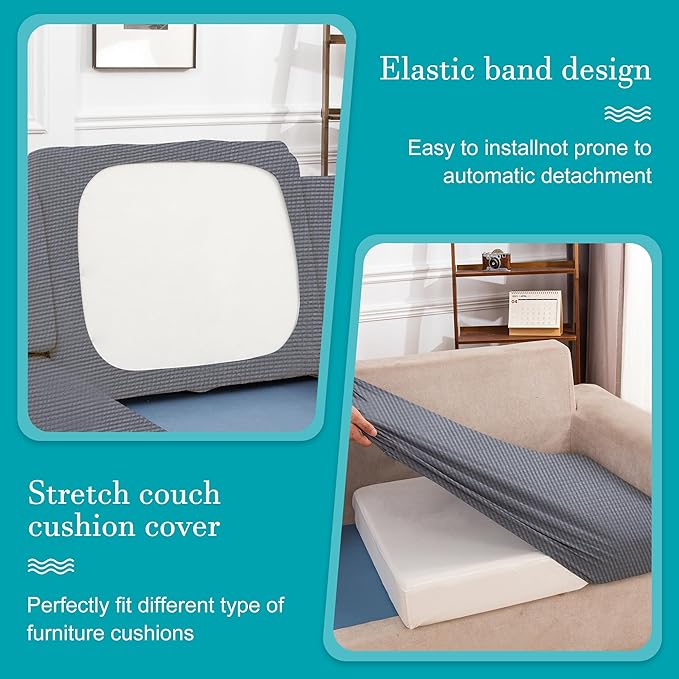 12Pcs Stretch Patio Cushion Covers,Outdoor Couch Covers Replacement,Outdoor Couch & Sofa Slipcovers,for Patio Furniture Cushion Covers,Washable Reusable Furniture Protector (Grey,Cover Only)