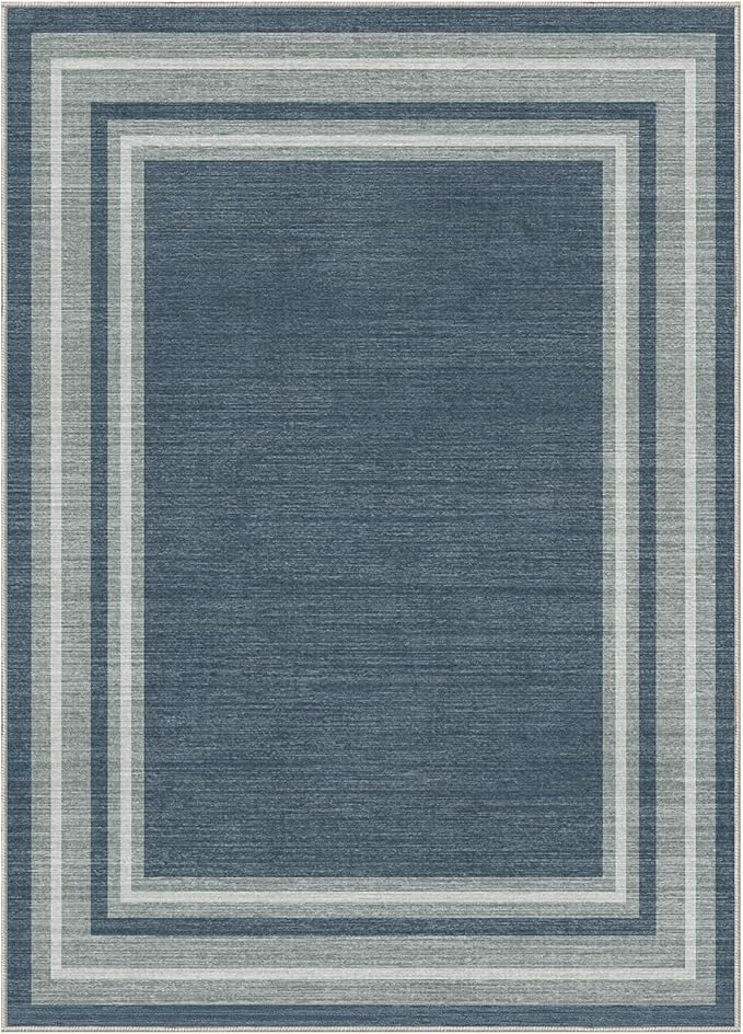 OPPODREAM Border Soft Area Rugs 5x7, Washable Blue Rug with Non Slip Backing, 5 x 7 Faux Cashmere Low-Pile 5x7 Carpet