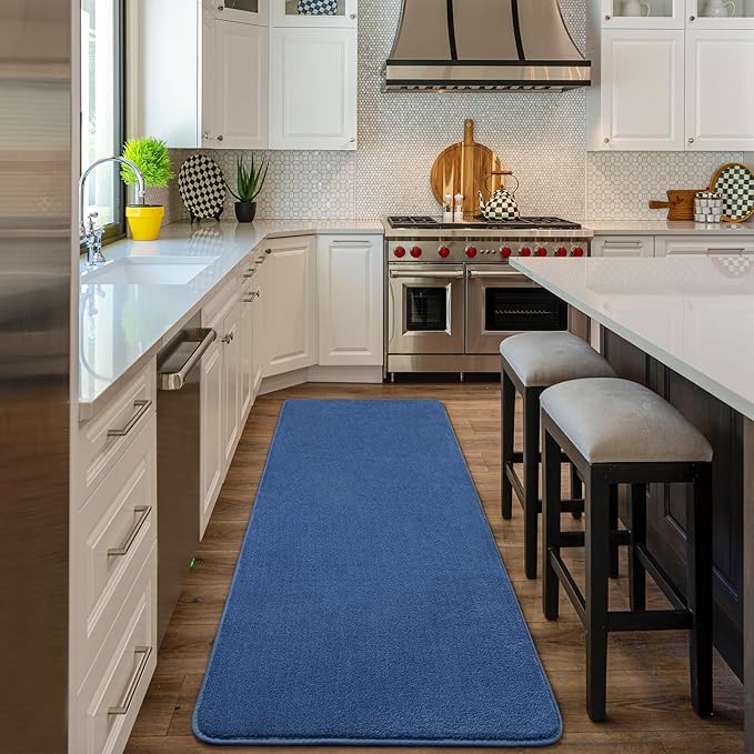 Amearea Modern Soft Hallway Runner Rug, 2x10 Feet Washable Long Runner Rugs for Hallway, Blue Fluffy Bedroom Rugs, Indoor Non Slip Memory Foam Rug Carpet for Entrance Kitchen Living Room Home Decor