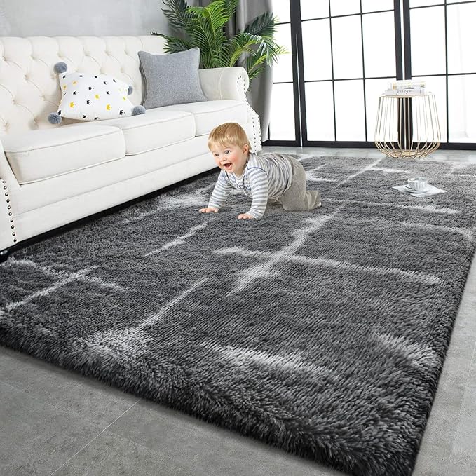 TWINNIS Super Soft Shaggy Rugs Fluffy Carpets, 6x9 Feet, Indoor Modern Plush Area Rugs for Living Room Bedroom Kids Room Nursery Home Decor, Upgrade Anti-Skid Rectangular Fuzzy Rug, Grey Star