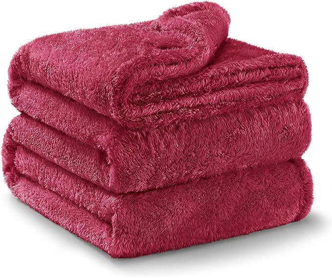 Exclusivo Mezcla Plush Fuzzy Fleece Bed Blanket King Size, Super Soft, Fluffy and Warm Blankets for Couch, Bed, All Season (Deep Red, 90x104 inches)