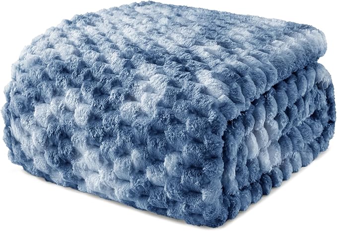 Exclusivo Mezcla Fleece Twin Blanket for Bed, Extra Large Fuzzy Tie-dye Stone Blue Bed Blankets, Soft Cozy Plush Sofa Throws for All Seasons, 90x66 Inches