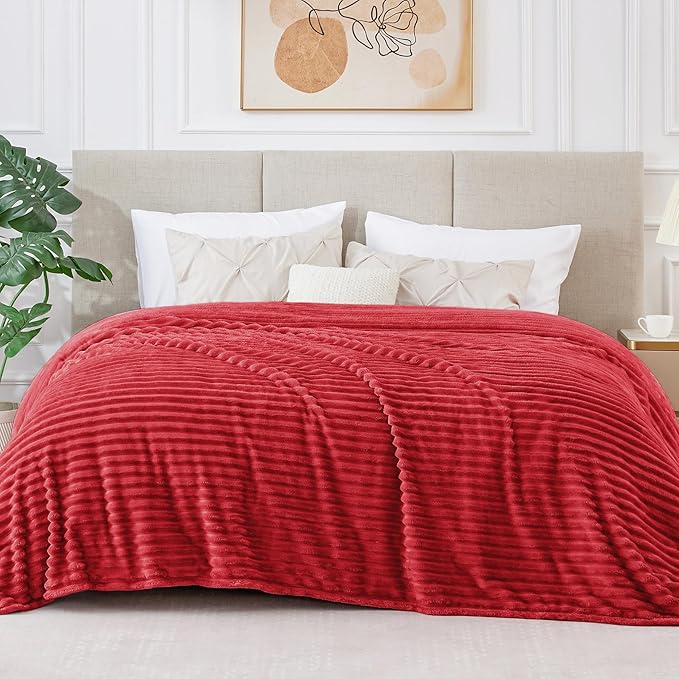 BEDELITE Fleece Blanket King Size – 3D Ribbed Jacquard Soft and Warm Decorative Fuzzy Blankets – Cozy, Fluffy, Plush Lightweight Throw Blankets for Couch, Bed, Sofa(Red, 108x90 inches)