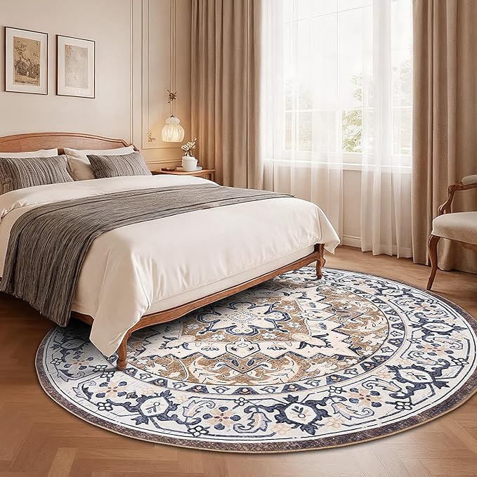 Lofus 8ft Area Rugs for Living Room, Washable Area Rug, Rugs for Bedroom, Kitchen, Vintage Boho Carpet, Soft Non-Slip, Low Pile Large Area Rug for Office Dining Room, Floral Brown