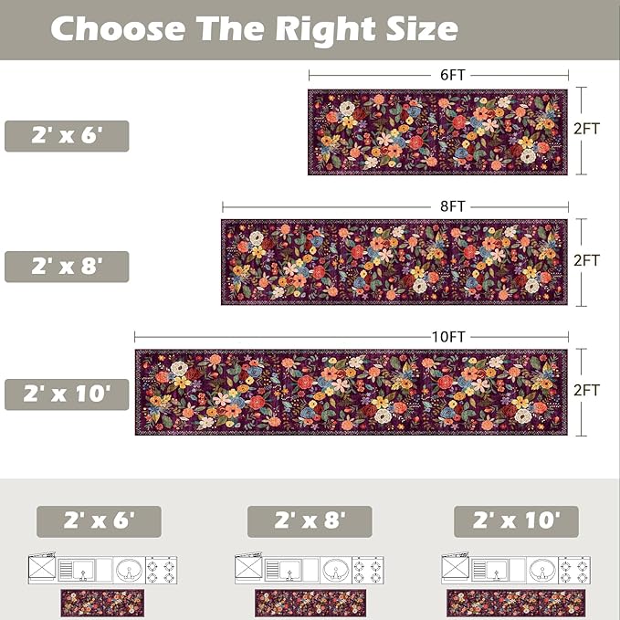 Rug for Hallways Kitchen Rug 2x6, Non Slip Washable Rugs with Rubber Backing Soft Floral Carpet Runner for Hallways, Kitchen, Laundry, Bedroom, Bathroom (2 x 6, Purple)
