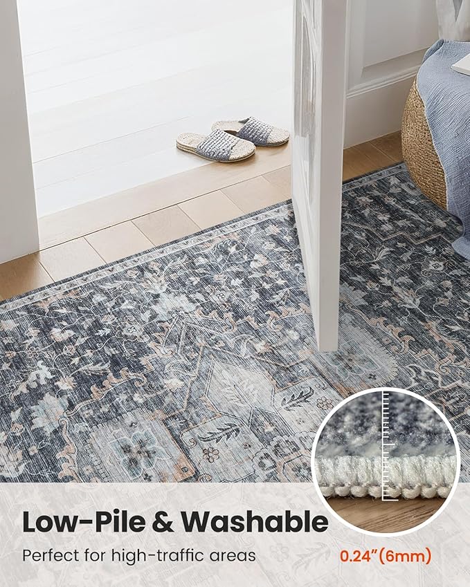AMADA HOMEFURNISHING 9x12 Washable Area Rug, Low-Profile Large Area Rug with Non-Slip Backing & Durable Edge Binding, Vintage Large Rugs for Living Room, Bedroom & Dining Room