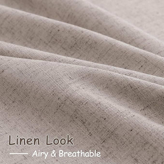 Nanspring Brownish Grey Linen Curtains for Living Room 100 Inches Long Back Tab Light Filtering Semi Sheer Curtain Modern Farmhouse Decor for Bedroom Office Luxury Textured Drapes 52x100, 2 Panels