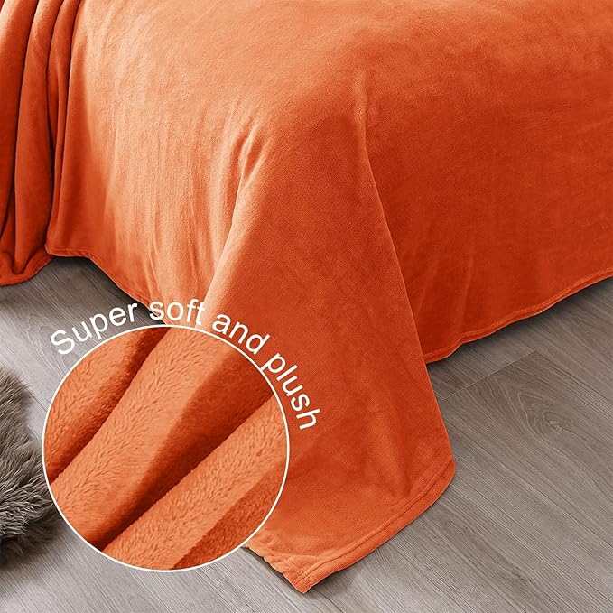 Exclusivo Mezcla Fleece Blankets Queen Size for Bed, Super Soft and Warm, All Season, Cozy, Plush, Lightweight, 90x90 Inches, Burnt Orange