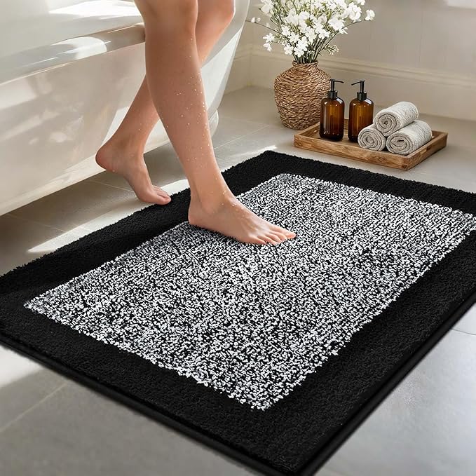 48x32 Large Bathroom Rugs Washable Non Slip, Black Bath Mat for Bathroom Floor Tub, Soft Absorbent Quick Dry Mats for Shower, Bathtub,Home Decor