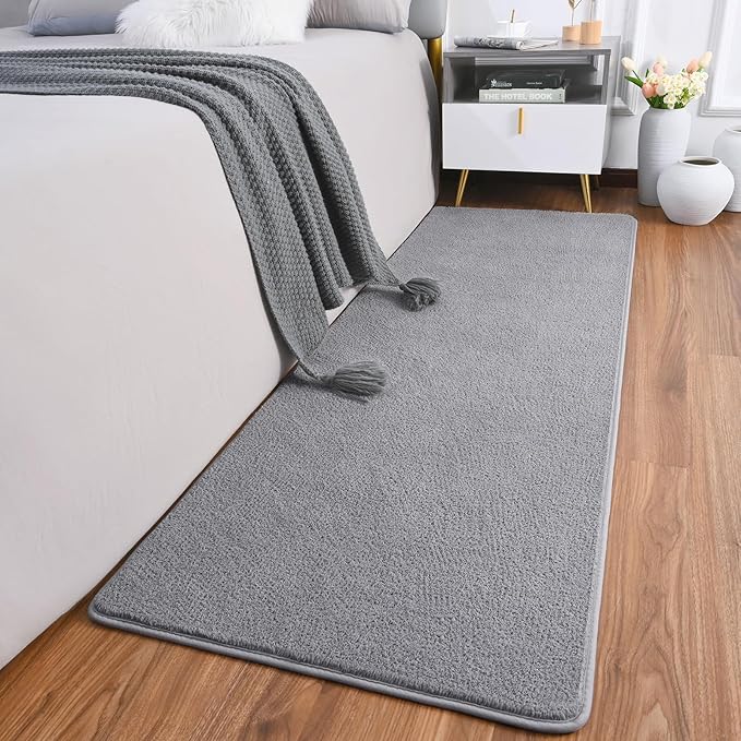 AROGAN 2x4 Feet Shag Runner Rug for Hallways, Washable Rugs with Memory Foam for Bedroom, Entryway Indoor Fluffy Throw Rug for Bedside Living Room Kids Girls Nursery Dorm Room Decor, Grey