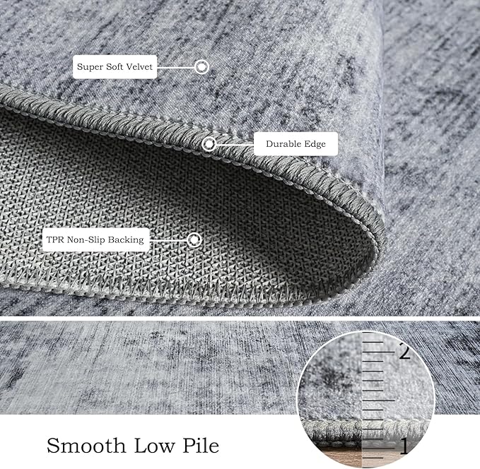 Toneed Abstract Area Rug 7x10 Modern Washable Rug Soft Non Slip Rug Low Pile for Bedroom Living Room Dining Room Grey