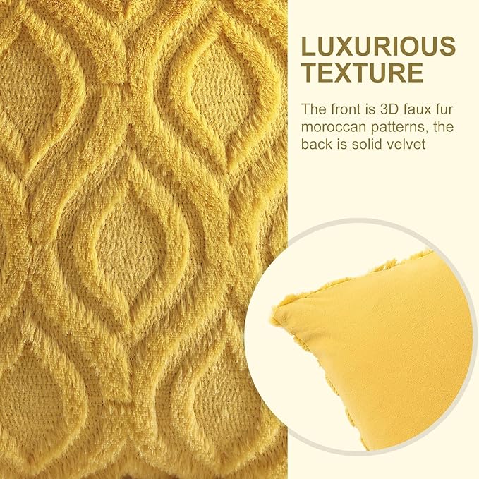 decorUhome Summer Throw Pillow Covers 22x22 Inch Set of 2, Soft Plush Faux Wool Mustard Yellow Solid Couch Pillow Covers, Accent Euro Sham Farmhouse Square Pillow Cases for Sofa Bed Living Room