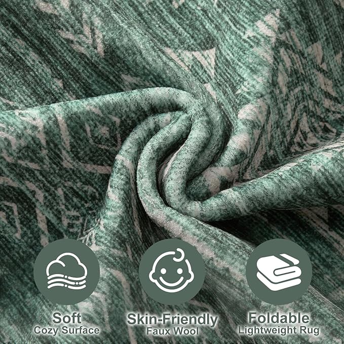 Nakagishi Area Rugs 9x12 Living Room: Washable Boho Large Neutral Modern Soft Farmhouse Green Rug Stain Resistant Indoor Floor Non-Slip Carpet for Women Home Enthusiasts Aged 25-45 - Bedroom Room