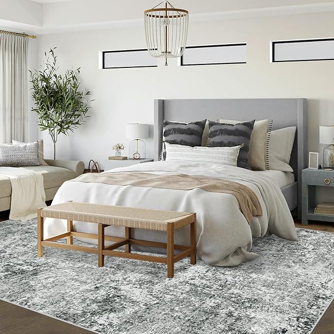 XLUEZ 6x9 Area Rugs for Living Room, Washable Modern Abstract Large Area Rug Neutral Soft Non Slip Kids Rug Stain Resistant Indoor Carpet for Bedroom Nursery Dining Room Playroom(Grey, 6'x9')