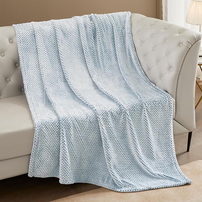 Exclusivo Mezcla Fleece Bed Blanket King Size, Super Soft and Warm Blankets for Couch, Sofa and Bed Waffle Textured, Cozy, Fuzzy and Lightweight (Heather Slate Blue, 90x104 Inches)