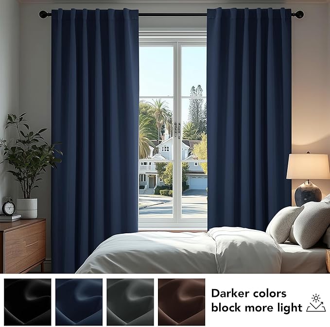 Deconovo Blackout Curtains, Thermal Insulated, W38 x L45 2 Panels, Back Tab, Machine Washable, Room-Darkening Drapes for Bedroom/Living Room Navy Blue