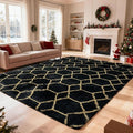 Shag Area Rug for Bedroom 5x8,Fluffy Area Rugs for Living Room,Geometric Soft Fuzzy Rug Non-Shedding Indoor Plush Carpet for Kids Bedroom Nursery Dorm Home Christmas,Black and Gold