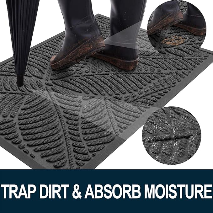 Colorxy Waterproof Doormat, Sturdy Natural Rubber Front Indoor Mat, Non Slip Low Profile Outdoor Door Mat, Stain and Fade Resistant Floor Mats, Easy Clean Patio Entry Mat, 71''x47'', Light Grey
