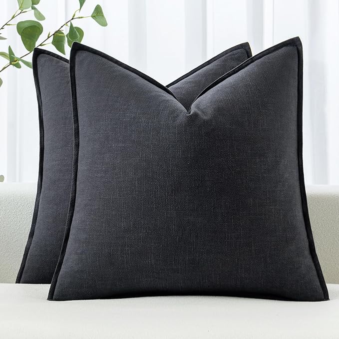 MIULEE Decorative Linen Euro Sham Pillow Covers 24x24 Dark Gray Boho Farmhouse Neutral Couch Throw Pillows for Bed Pack of 2 Accent Modern Pillowcase Sofa Livingroom Home Decor
