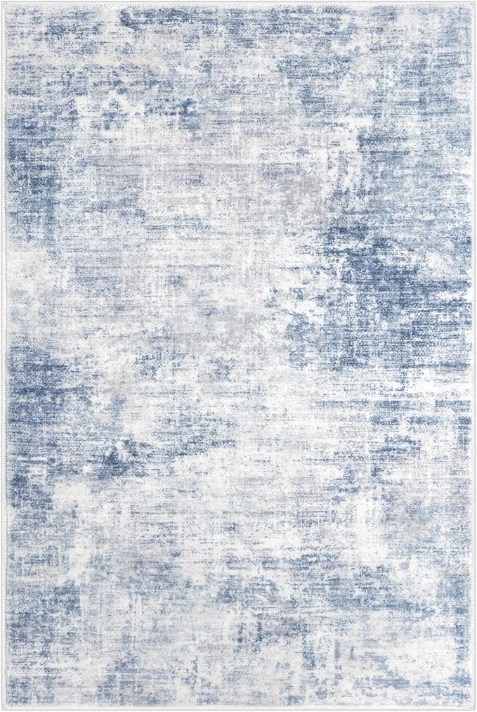 IOHOUZE Abstract Area Rugs 5x7 Ft Washable Rugs for Living Room, Non Slip Dining Room Rug, Printed Faux Wool Rugs for Bedroom, Floor Carpet for Office Nursery Playroom, Light Blue Grey
