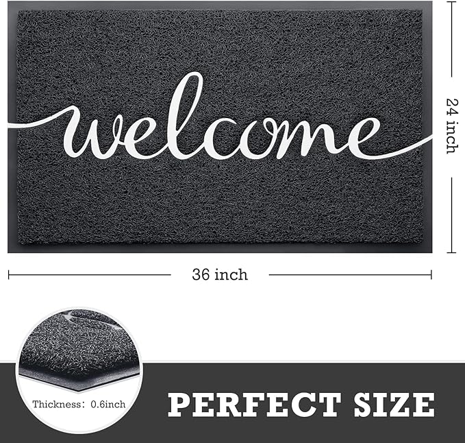 CozyBounty Black Door Mat Welcome Mats Outdoor Indoor Non-Slip Doormat for Entryway Low-Profile Floor Mat for Yard, Garage, High Traffic Areas (36"x24", Black)