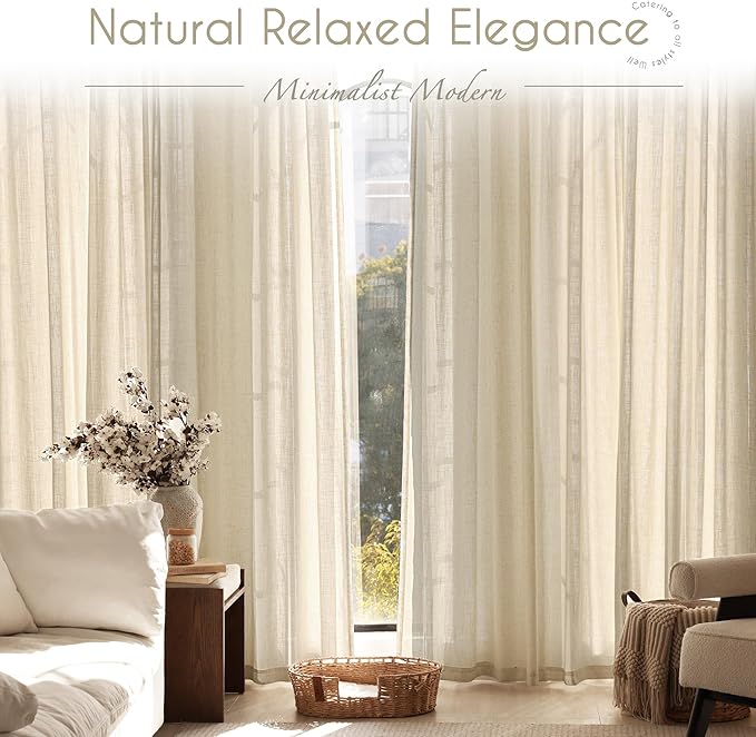 Greyish Beige Linen Curtain 84 inch Length 2 Panels Set Back Tab Light Filtering Living Room Curtain Drapes Home Office Modern Minimalist Decor Farmhouse Boho Neutral Semi Sheer Curtain 84 inch Long