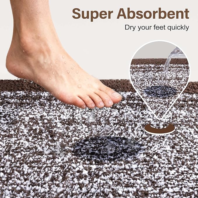 Bathroom Rugs 30x20 Non Slip Washable, Brown Bath Mat for Bathroom Floor Tub, Soft Absorbent Quick Dry Mats for Shower, Bathtub,Home Decor