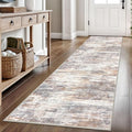 KOZYFLY Modern Abstract Hallway Runner Rug, 2.6x8 Washable Rug Runner Non-Slip Soft Striped Kitchen Runner Rugs, Print Multi Grey/Orange Carpet Runner for Entryway Bathroom