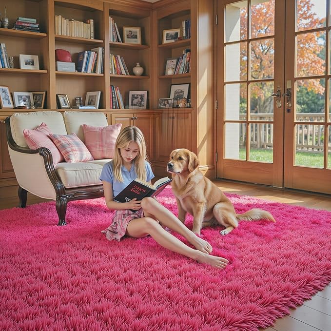 Rugs for Bedroom 4x6, Alfombras para Salas Shag Large Plush Soft Area Rug, Shaggy Carpets for Livingroom, Kids Boys Girls Home Decor Aesthetic(Hot Pink, 4 x 6)