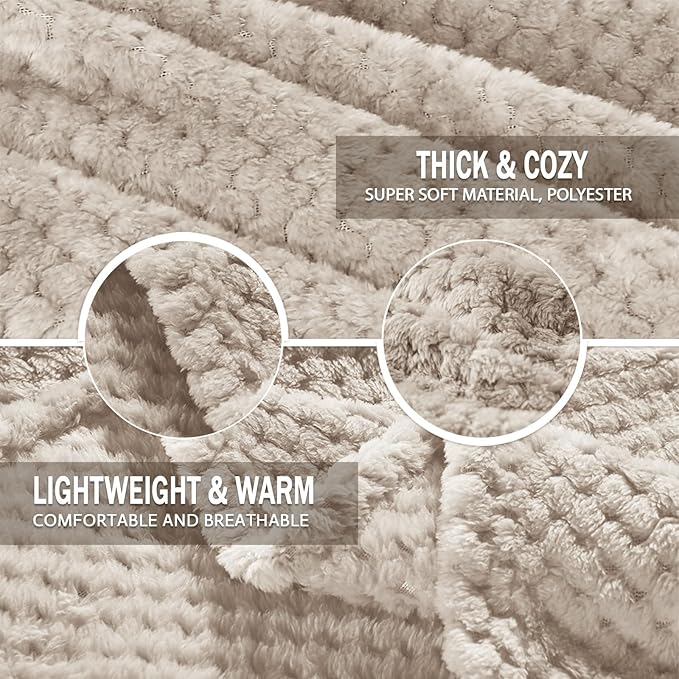 Exclusivo Mezcla Fleece Bed Blanket Queen Size, Super Soft and Warm Blankets for Couch, Sofa and Bed Waffle Textured, Cozy, Fuzzy and Lightweight (Tan, 90x90 Inches)
