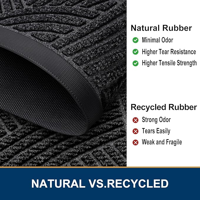 Smiry Front Door Mat Outside Entrance, Heavy Duty Sturdy Natural Rubber Doormat, Trap Dirt and Moisture, Easy Clean Low Profile Mats for Indoor Outdoor Entry, Interwoven Stripes 29.5x17, Black