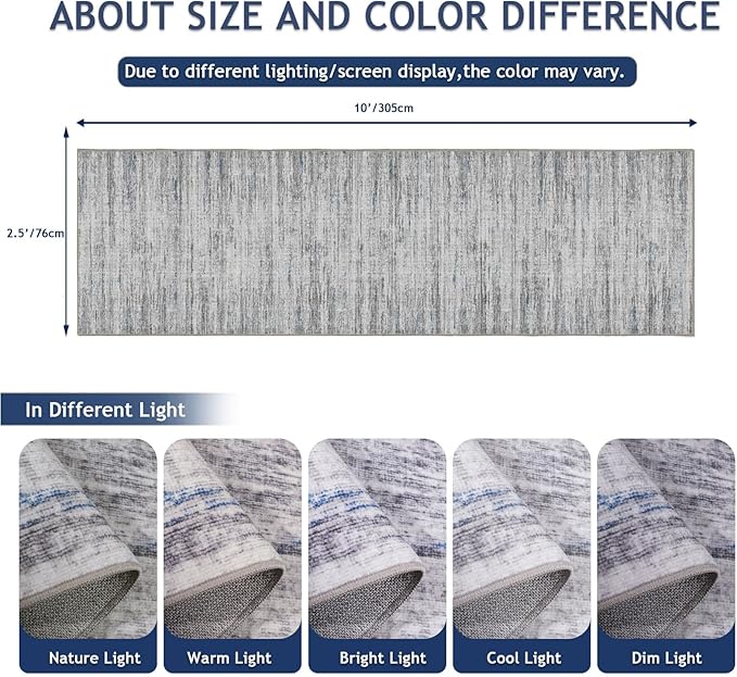 2.5x10 Washable Runner Rugs,10 ft Runner Rug for Hallways,Ultra-Thin Abstract Long Stain Resistant Rug Runner，Non-Slip Backing Kitchen Runner Rugs for Bedroom，Entryway，Living Dining Room