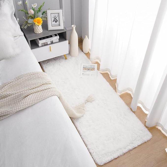 Chicrug Soft Runner Rugs for Bedroom Living Room Plush Fluffy Rug 2x8 Feet, Shag Furry Runner Carpet Non Shedding for Nursery Children Kids Girls Room Home Decorative, Cream