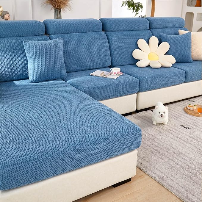 Sofa Covers Couch Covers for Sofa Pet Friendly Couch Cushion Covers Universal Sofa Covers Washable Stretch Slipcovers for Sectional Sofa (Texture Blue,Extra Large Single Seat Cover)