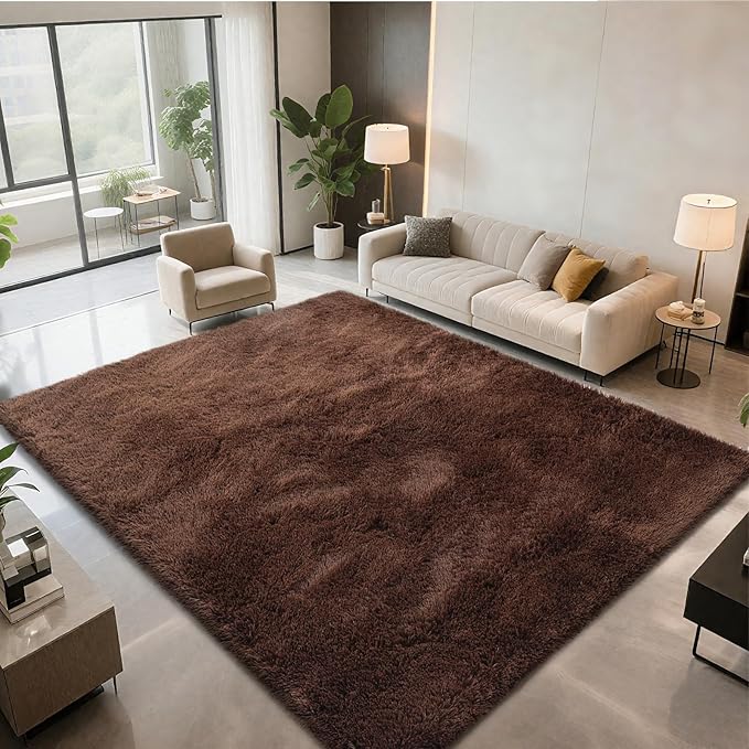 10X14 Large Area Rugs for Living Room Bedroom,Big Shag Rug for Bedroom Dorm,Soft Fluffy Indoor Carpet Nursery Rugs for Kids Girls Room Home Decor,Brown