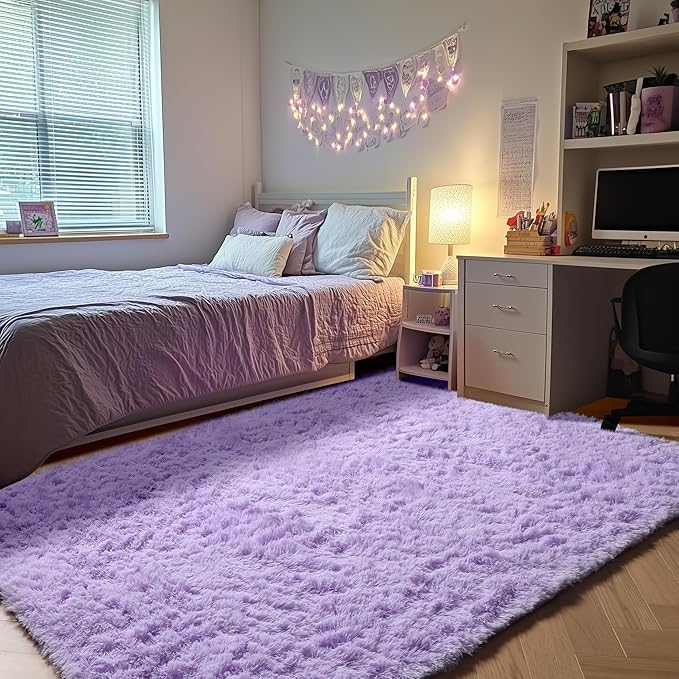 ONASAR Purple Area Rugs for Bedroom Living Room, Fluffy 4x6 Indoor Bedside Floor Throw Rug, Soft Plush Shaggy Carpet for Nursery Kids Girls Boys Teen Dorm Home Office Decor Aesthetic