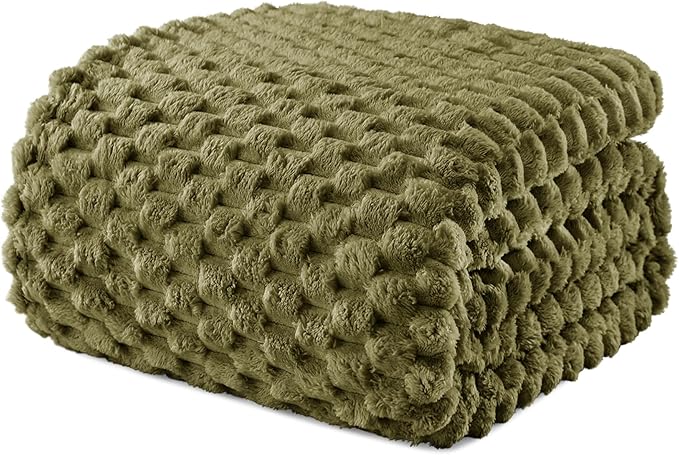 Exclusivo Mezcla Fleece Twin Blanket for Bed, Extra Large Fuzzy Olive Green Bed Blankets, Soft Cozy Plush Sofa Throws for All Seasons, 60x80 Inches