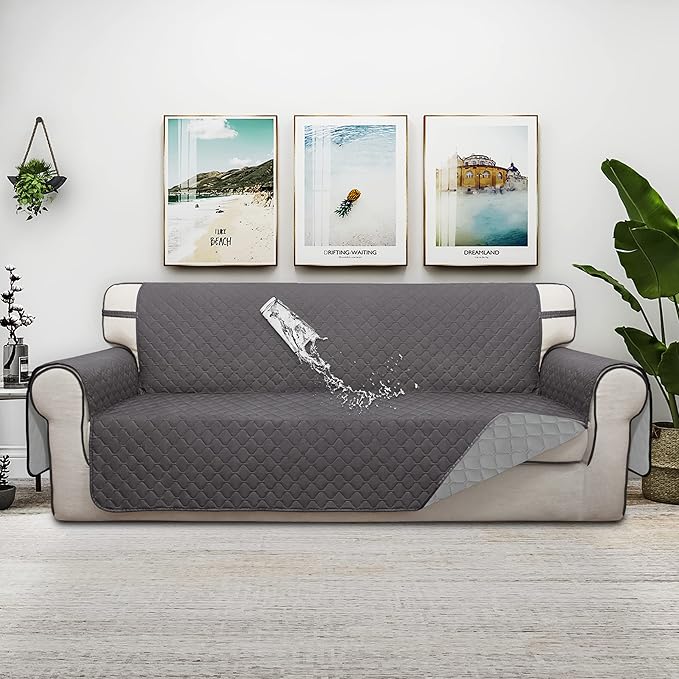 ISSUNTEX Double Protection 100% Waterproof Sofa Covers for Living Room, Reversible Couch Covers for 3 Cushion Couch Sofa, Furniture Protector Sofa Cover for Pets (X Large, Gray/Light Gray)