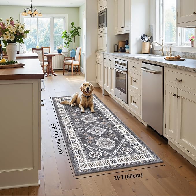 HEBE Washable Kitchen Rugs Runner 2'x 5', Non Slip Hallway Runner Rug, Low Pile Entryway Rug Laundry Room Mat Kitchen Carpet Runners for Hallways, Bathroom, Laundry, Bedside Rug