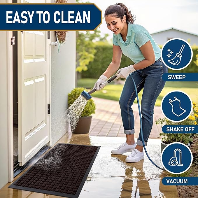 Smiry Front Door Mat Outside Entrance, Heavy Duty Natural Rubber Doormat, Non Slip, Trap Dirt and Moisture, Easy Clean, Low Profile Welcome Floor Mats for Indoor Outdoor Entry, 70x46.5 Inch, Brown