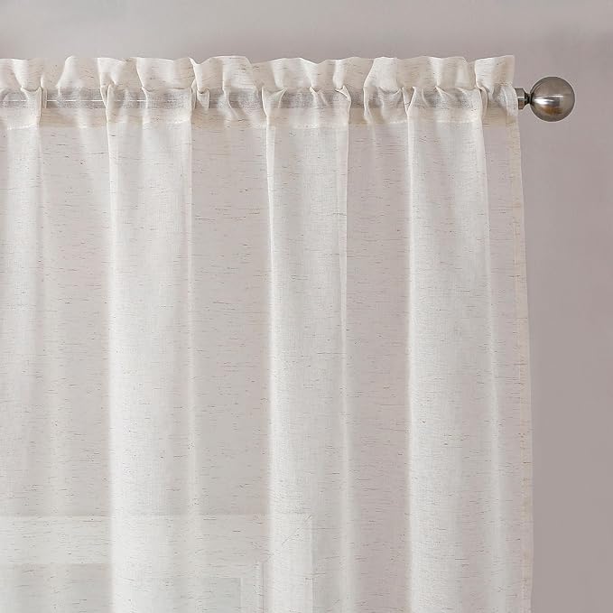 Simplebrand Natural Linen Textured Sheer Curtains 63 Inch Length 2 Panels, Rod Pocket Solid Color Window Sheer Curtain Panels, Elegant Curtains & Drapes for Living Room, Bedroom (40" W x 63" L)