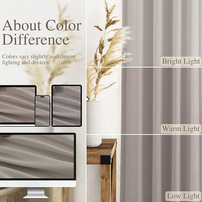 Nanspring Stone Grey Linen Curtains 90 Inches Long for Living Room Simple Modern Light Filtering Semi Sheer Curtain Back Tab and Rod Pocket Neutral Luxury Drapes for Bedroom Office 52x90, 2 Panels
