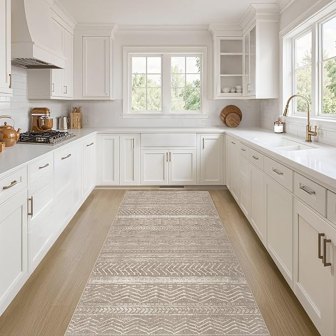 Nakagishi Area Rug Living Room Rugs: 2X6 Machine Washable Boho Large Neutral Farmhouse Stain Resistant Moroccan Indoor Floor Carpet for Bedroom Nursery Dorm Dining Room Home-Dark Brown