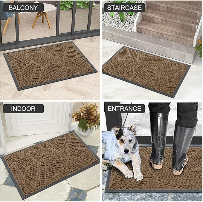 Colorxy Waterproof Doormat, Sturdy Natural Rubber Front Indoor Mat, Non Slip Low Profile Outdoor Door Mat, Stain and Fade Resistant Floor Mats, Easy Clean Patio Entry Mat, 59''x20'', Light Brown