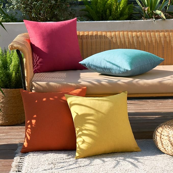 MIULEE Pack of 4 Decorative Outdoor Throw Pillow Covers Linen Waterproof Pillow Covers Farmhouse Cushion Cases for Patio Garden Tent Balcony Couch Sofa18x18 inch Red/Turquoise